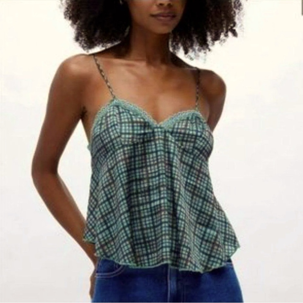 FREE PEOPLE - Green Checked Camisole Top